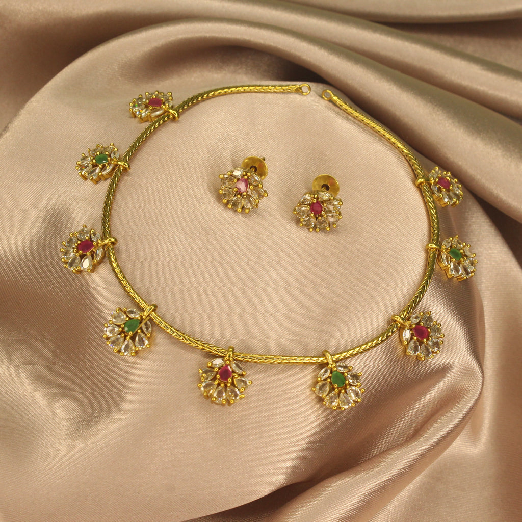 Multi pendant necklace with studs - House Of Tanaya