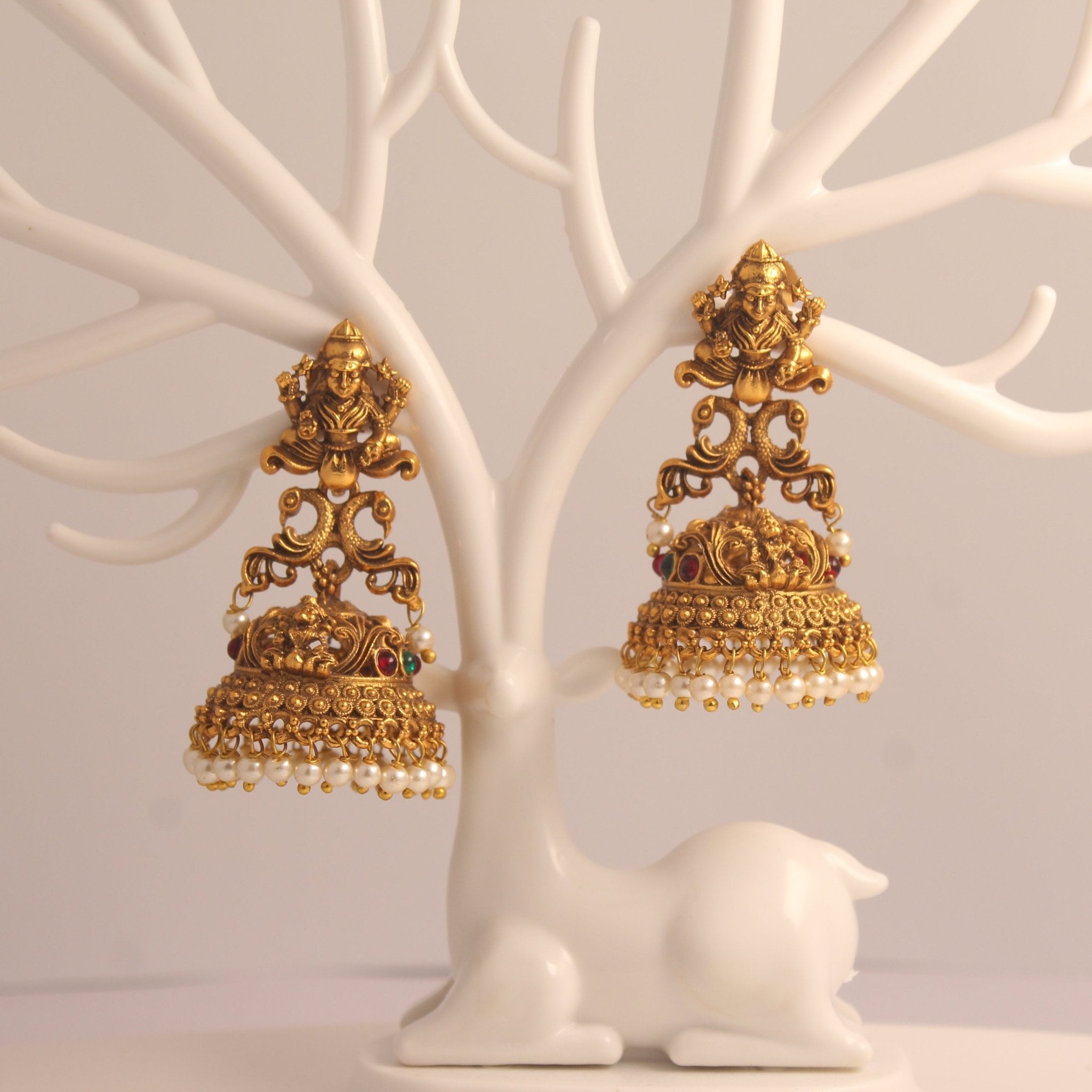 Lakshmi Temple Jhumkas Ethnic earrings - House Of Tanaya