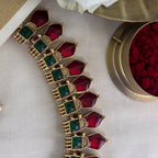 Red Nagapadam Maala with matching jhumkas - House Of Tanaya