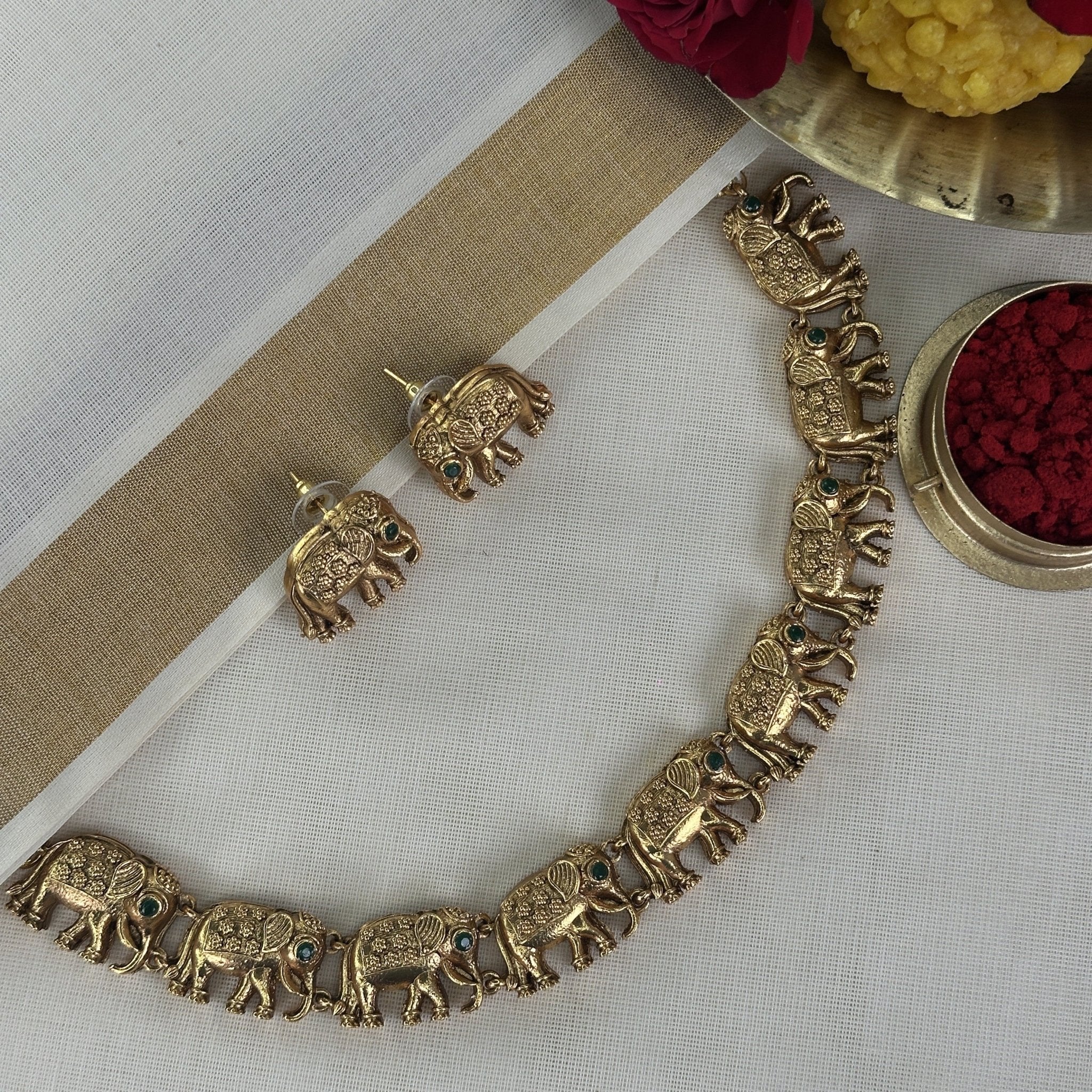Royal Haathi necklace with matching studs - House Of Tanaya