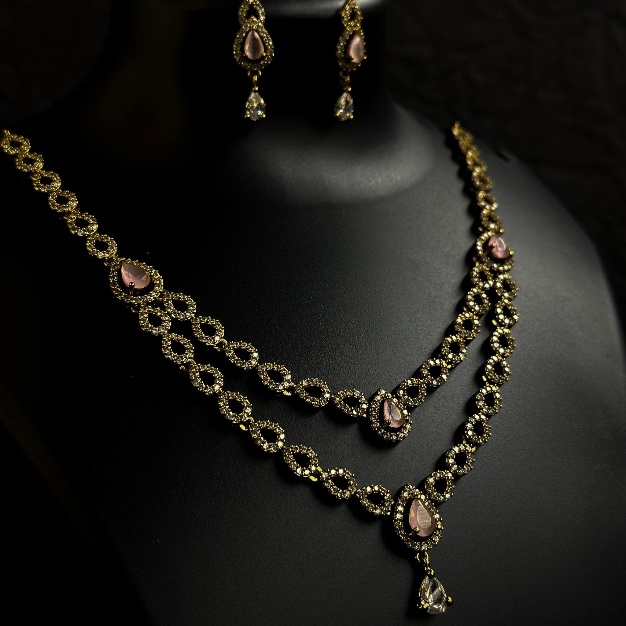 Double layered tear drop AD necklace - House Of Tanaya