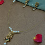 Antique Invisible necklace with Lakshmi pendant & Pearl accents - House Of Tanaya