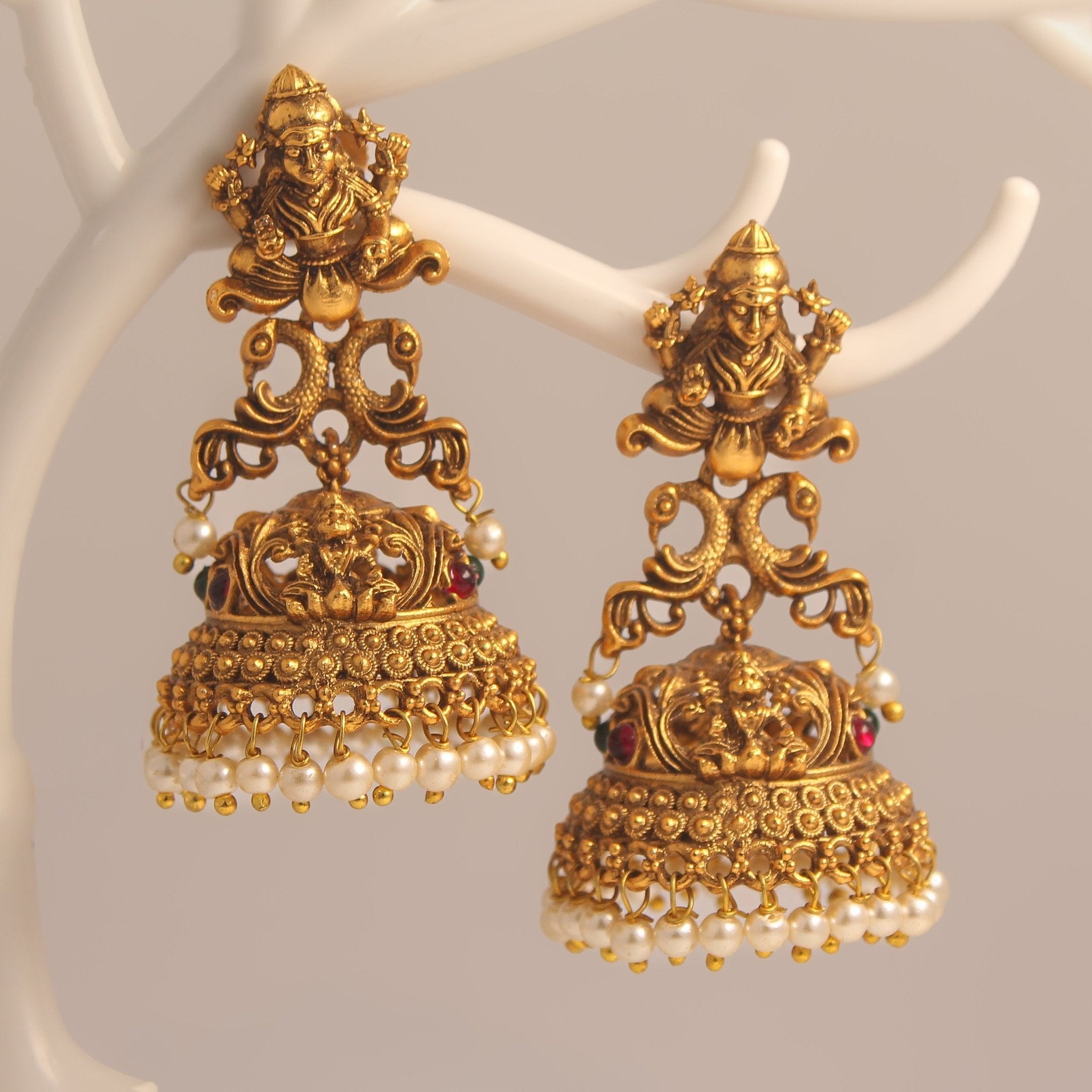 Lakshmi Temple Jhumkas Ethnic earrings - House Of Tanaya