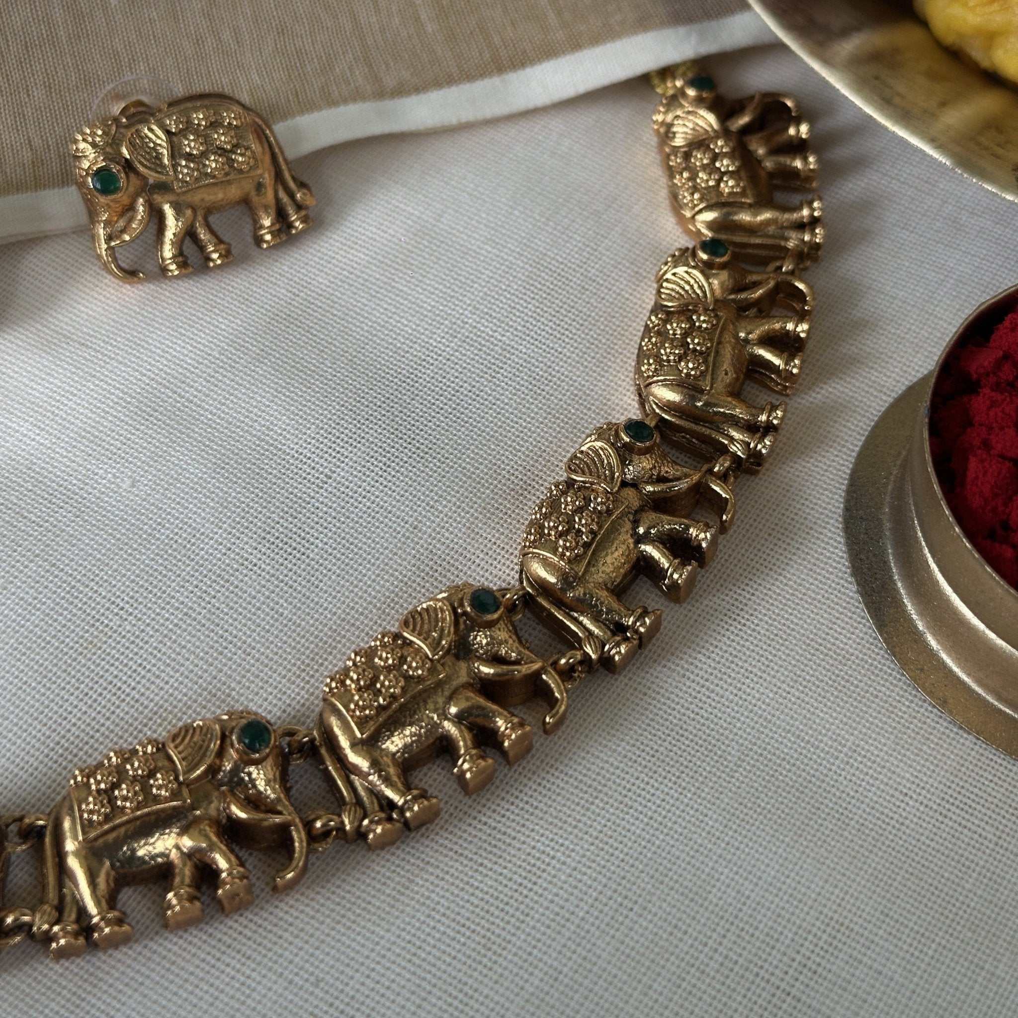 Royal Haathi necklace with matching studs - House Of Tanaya
