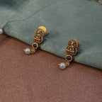 Antique Invisible necklace with Lakshmi pendant & Pearl accents - House Of Tanaya