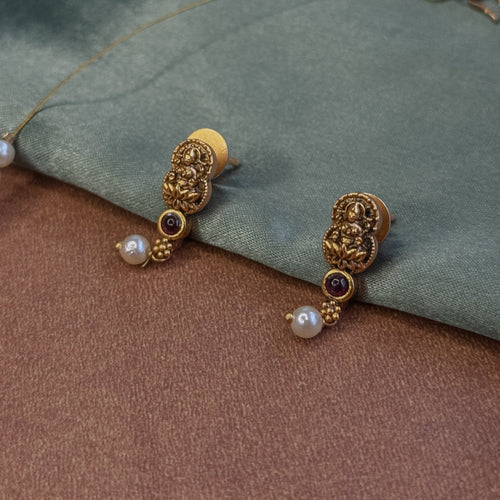 Antique Invisible necklace with Lakshmi pendant & Pearl accents - House Of Tanaya