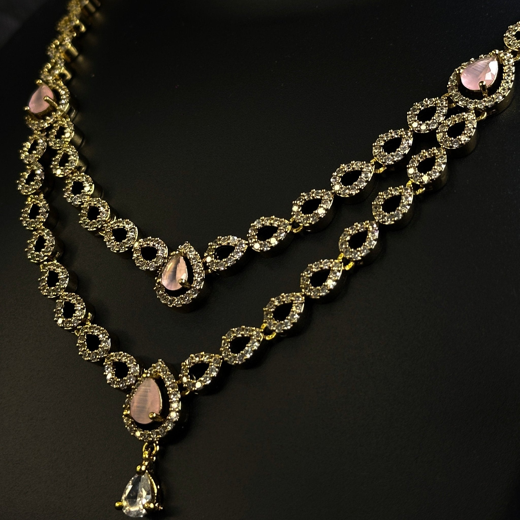 Double layered tear drop AD necklace - House Of Tanaya